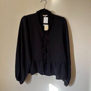 NWT JODIFL Black Bow Ruffle Women's Blouse Size M